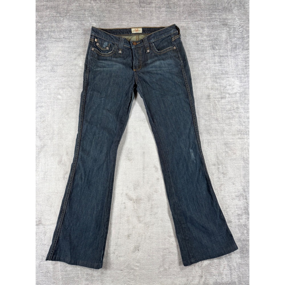 Frankie B Jeans Women 8 Dark Wash Low Rise Flare Embroidered Pockets Vtg Y2K